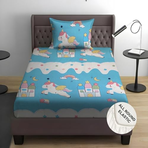 Image of Weave & Decor Kids Fitted bedsheets Single Bed 36x78x6 inch with Pillow Cover 20x30 inch, Breathable Soft Fabric, for Single Mattress