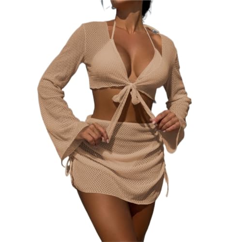 Maillot de bain 4 pièces sexy couleur unie pour femmes tenue plage été taille L