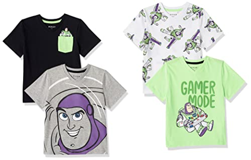 Amazon Essentials Disney | Marvel | Starwars T-Shirts Col en v à Manches Courtes (Déjà Spotted Zebra) Bébé Garçon, Lot de 4, Fluo, Toy Story-Amis, 3 Ans