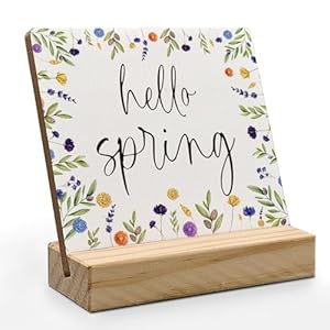 Hello Spring Desk Decor, Spring Flowers Floral Farmhouse Wood Plaque, Spring Table Decor, Hello Spring Sign Wildflowers Wooden Plaque Sign with Wood Stand for Home Office Decor Hello Spring Desk Decor Spring Flowers Floral Farmhouse Wood Plaque Spring Table Decor Hello Spring Sign Wildflowers Wooden Plaque Sign with Wood Stand for Home Office Decor