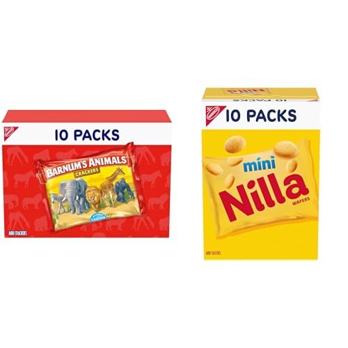 Bundle of BARNUM'S Original Animal Crackers, Kids Snacks, 10 Snack Packs + NILLA Wafers Mini Vanilla Wafer Cookies, 10 Snack Packs