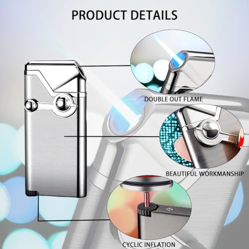 Encendedor de soplete recargable con llama ajustable plateado miniatura 2