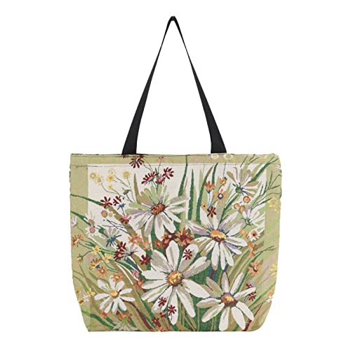 Uerruam Canvas Tote Bag For Women Flower Aesthetic Tote Bag For School Travel Beach Reusable Grocery Bag Woven Bag #TOP10