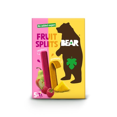 BEAR Fruit Splits Raspberry Pineapple - Real Fruit Snacks - 100% Natural Ingredients - No Added Sugar - Gluten Free - Vegan - Non-GMO - Healthy School Snack & Lunchbox Treat For Kids - 5x20g - 100g