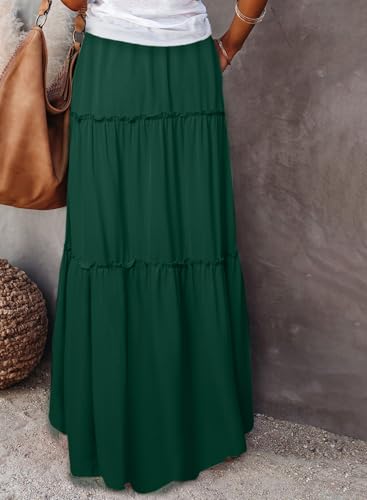 Image of Happy Sailed Womens Floral Print Boho Maxi Skirt Elastic High Waist Pleated Ruffle Flowy Long Skirts S-XL