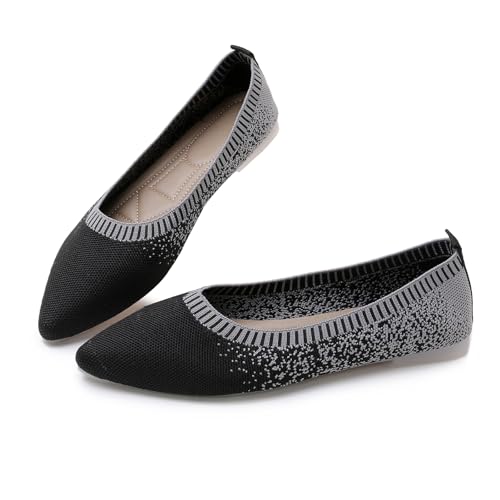 RVROVIC Women's Pointed Toe Knit Flats Shoes Slip on Ballet Flats Comfortable Dress Shoes for Women