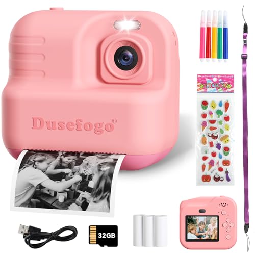 Macchina Fotografica Bambini Istantanea,1440P HD 2.4 Pollici Fotocamera Bambini Selfie con 32GB TF e Carta da Stampa, Giocattolo Regalo di Natale Compleanno Bambino e Bambina 3-12 Anni (Rosa)