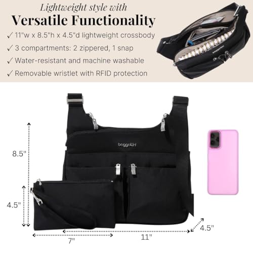 Image of Baggallini Crossbody Travel Bag 11x8.5 Lightweight Water-resistant Nylon Handbag