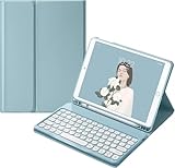NUWONAYA Keyboard Case for Amazon Kindle Fire HD 10&10 Plus (2021&2023) 10.1 inch with Pen Slot, Slim Round Key Cute Candy Color Magnetic Detachable Keyboard,Sky Blue