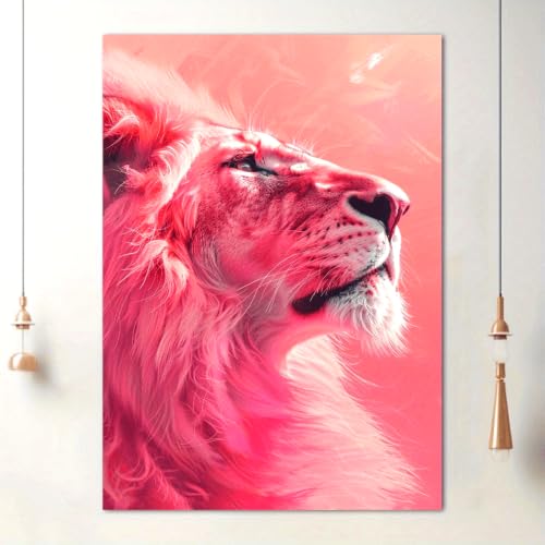 Cuadro de león rosa para renovar paredes aburridas: lienzo de 45x60cm sin marco 2