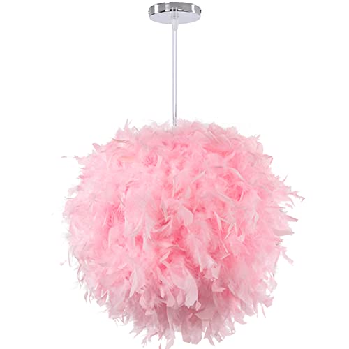 STOEX Lustre Suspension en Plume Rose, Moderne Lustre Forme Sphère 30CM, E27 Plafonnier Suspension...