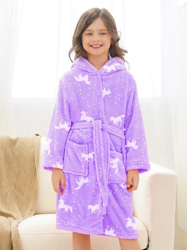Image of Doctor Unicorn Soft Hooded Rainbow Bathrobe Sleepwear for Girls