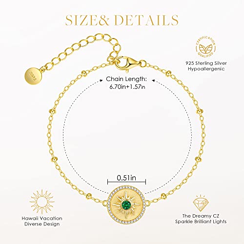 Cde Sun Bracelets For Women Girls, 925 Sterling Silver Adjustable 14K Gold Plated Charm Link Bracelet, Birthday Anniversary Jewelry Gifts For Women Wife Girlfriend Her Daughter #TOP4
