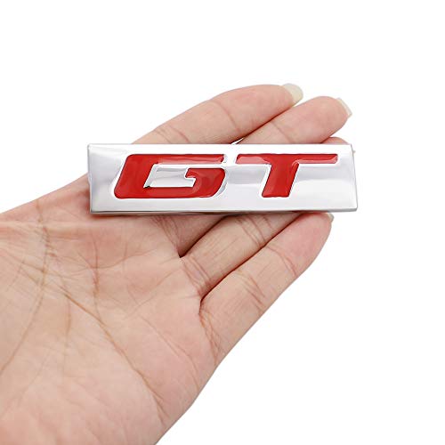 Image of 2 Pcs GT Emblem 3D Metal Nameplate Badge Decal Car Side Rear Front Trunk Bumper Badge Sticker For Genesis Ford Mustang (Silver Red)