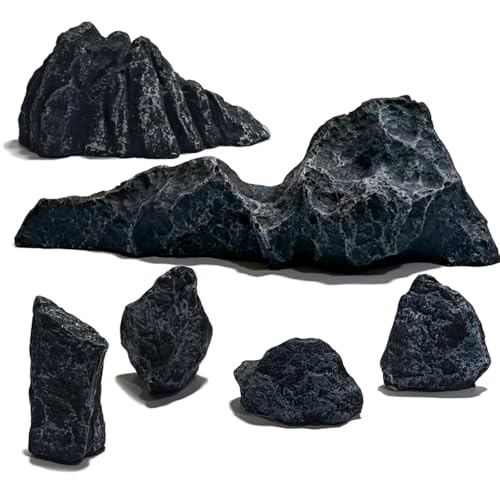 Kai Dream 6 Pcs Miniature Mountain Diorama Rocks, Black Fake Terrain Stones for Micro Landscape Train Model Railway Sand Table Fairy Garden Decor