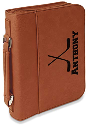 Personalized Hockey 2 Leatherette Bible Cover with Handle & Zipper - Small - Double Sided