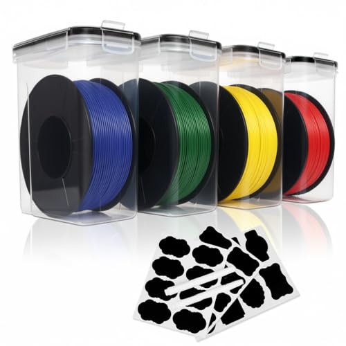 3D Drucker Filament Aufbewahrungsbox,4 Pack Filament Trockner Box für 3D-Druck-Filamente zum Verschließen und Schützen,4,0L Tragbare Aufbewahrung mit Etiketten,Wasser & Staubdicht für PLA PETG ABS...