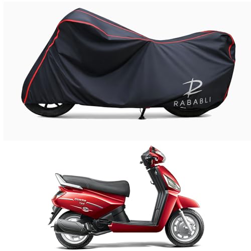 Image of Waterproof Bike Body Cover Compatible for | Mahindra Gusto 125 VX | Taffeta Fabric, Red Piping Design, Bottom Elastic Fit | Dustproof, Sun UV & Rain Protection for All Bikes