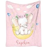 Custom Blankets for Baby Boys Girls with Name - Personalized Baby Blanket with Elephant Design for...
