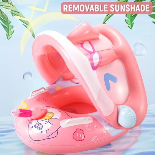 Image of PATPAT Thicken Inflatable Kids Pool Float with Canopy Detachable, Pirate Ship Floaties with Captain & Water Gun, 70CM Swimming Tubes for Boys & Girls Suitable Child for 3-6 Year Olds