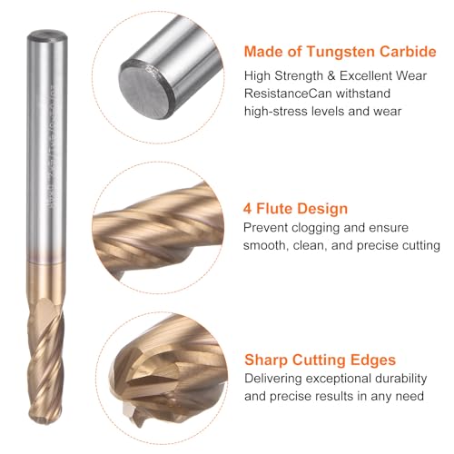 Image of HARFINGTON Ball Nose End Mill 4 Flute 15 /64 inch Diameter 1 /4 inch Shank Tungsten Carbide TIN Coated Spiral CNC Router Bits 3 /4 inch Cutting Length Single End Ball Cutting Tool for Carving Engraving