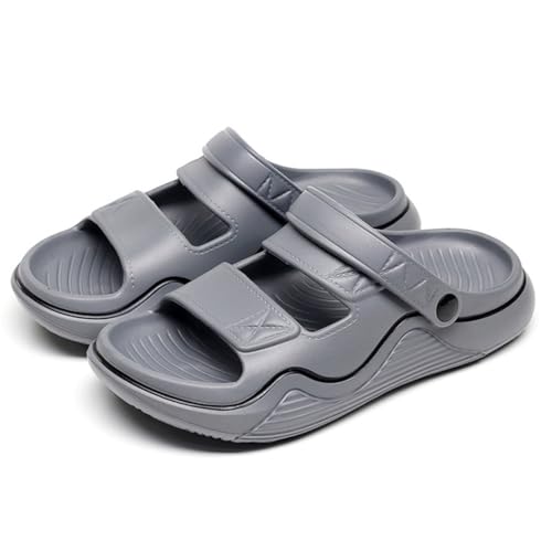 XUEMML Slippers for Men Summer Outdoor, Thick Sole Non-Slip Lightweight Open-Toe Shower Shoes Arch Support Sandals(Gray,41/42 EU)