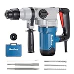 Dong Cheng 1-1/8 Inch SDS-Plus Rotary Hammer Drill with Safety Clutch, 9.2 Amp Heavy Duty Corded Demolition Hammer for Concrete, 3.6 Joules, Including 3 Drill Bits, Flat Chisels and Point Chisels