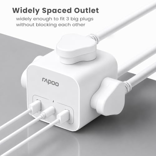 Image of Rapoo SP30 6in1, Heavy Duty Power Extension, 3 AC Socket, 2 USB A, 1 Type C