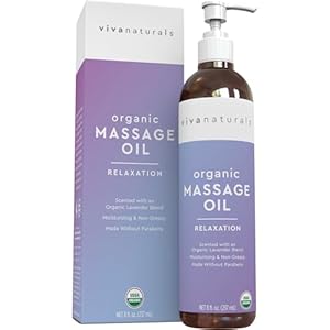Viva Naturals Organic Massage Oil (8 fl. oz.) – Lavender Scented Non-Greasy Body Massage Oil with Mess-Free Pump, Moisturizing Massage Oils for Massage Therapy, Non-GMO and Certified Organic, 237 mL