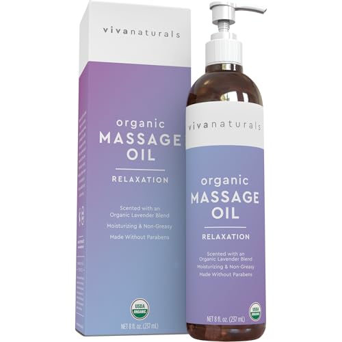 Organic Massage Oil with Lavender Scent (8 fl. oz.) - Non-Greasy Lavender Body Oil for Couples, Perfect for Relaxation, USDA Organic Massage Oil for Massage Therapy