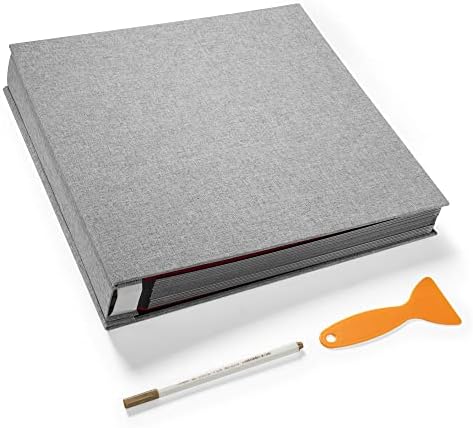HoneyTolly Large Photo Album Self Adhesive 4x6 5x7 3x5 8.5x11 Scrapbook Magnetic Album DIY Scrap Book Length 13 x Width 12.8 (Inches) 120 Black Sticky Pages Linen Cover DIY Photo Album(Grey)