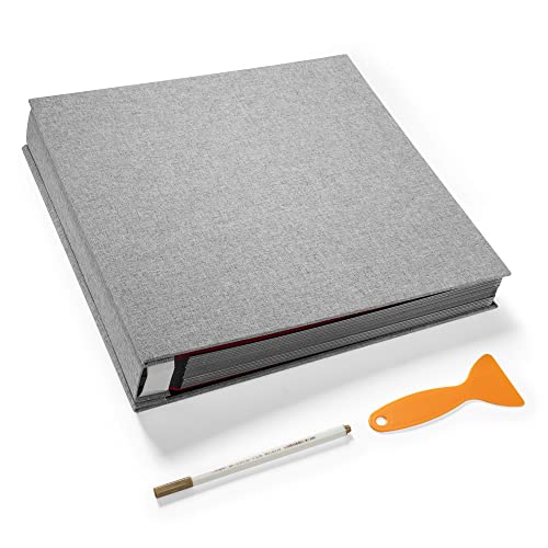 Honeytolly Large Photo Album Self Adhesive 4X6 5X7 3X5 8.5X11 Scrapbook Magnetic Album Diy Scrap Book Length 13 X Width 12.8 (Inches) 120 Black Sticky Pages Linen Cover Diy Photo Album(Grey) #TOP3