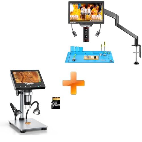 TOMLOV Autofocus Digital Microscope TM3K-AF Max: 3K Flex Arm HDMI Microscope with Screen+TOMLOV 1000X Coin Microscope with 4.3" Screen