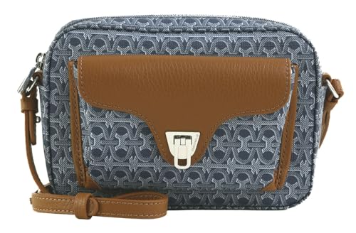 Sac bandoulière Beat Denim Coccinelle sac à main bleu gris en toile jean et cuir cognac