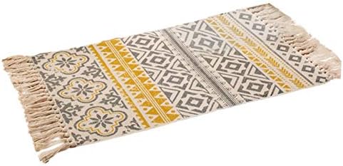 Bohemian Area Rug,Decorative Cotton Linen Hand Woven Rag Rug Entryway Thin Floor Mat Carpet with Tassel for Living Room Bedroom Bedside
