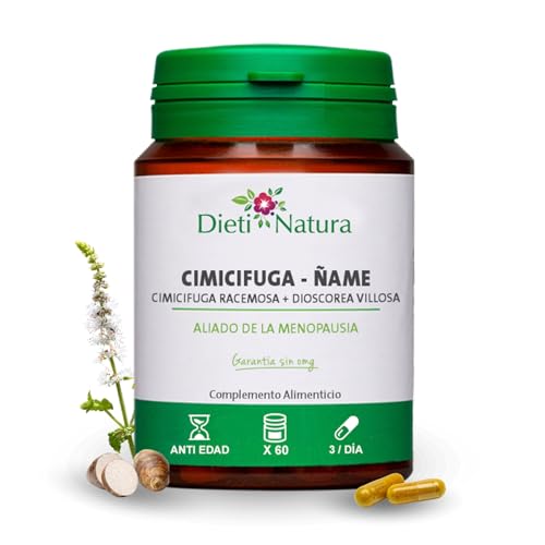 Dieti Natura Cimicifuga - Ñame (Yam) - 60 Cápsulas con Glucósidos y Diosgeninas - Aliados durante la Menopausia - Ayuda a Reducir los Sofocos y la Irritabilidad - Garantía sin OGM
