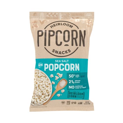 Heirloom Sea Salt Mini Popcorn by Pipcorn - 4.5oz - Gluten Free, Non-GMO Heirloom Corn, Non-Artificial, Preservative Free Snacks