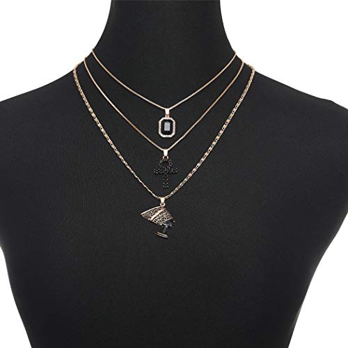 Ckecharfa Boho Africa Layered Necklaces Gold Gothic Nefertiti Egyptian Queen Pendant Necklace Gemstone Choker Necklaces Rave Party Adjustable Neck Chain Jewelry for Women3