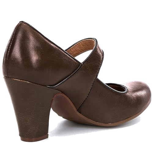Image of SHODENSE Women Vintage Chunky High Heel Mary Jane Shoes Round Closed Toe Ankle Strap Dress Sandals 3 inch Block Heels Mary Jane Lolita Pumps Two-Toned Patchwork Buckle Office Lady Wedding Retro 4-11 M US