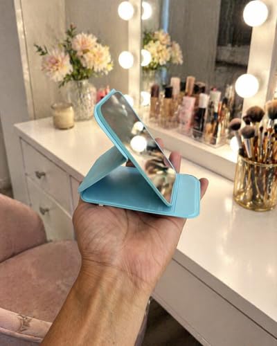 Image of Travel Mini Makeup Mirror(11x 7cm),Portable Folding Mirrorwith Stand,Light Weight and Slim Design for Purse,Use Anywhere,Easy Portability,Fits in Purse,Bag,Pocket (Green, Pack of 1)
