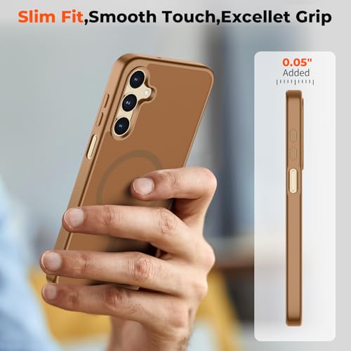 Image of SUPFINE Magnetic for Samsung Galaxy A16 5G Case with Screen Protector, (Built-in Magnets) (Military Grade Drop Protection) Slim Translucent Shockproof Phone Case,Brown