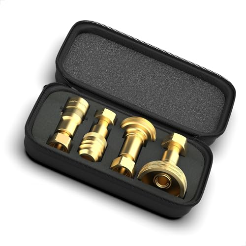 Drehmeister LPG Adapter Set 4 Gasflaschen Adapter für Europa (Acme Bajonett Dish Euronozzle) W21.8L (G.12) Messing-Tankadapter inkl. Etui