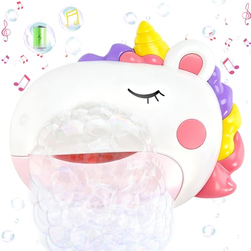 Machine à bulles de bain licorne avec 12 mélodies, jouet de bain rechargeable pour bébé avec ventouses puissantes, jouet sensoriel pour enfants de 1 à 6...