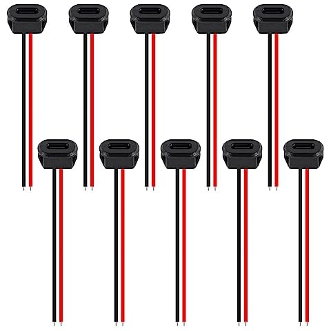 DWEII 10PCS Type-C Female Chassis Waterproof 2P Solder Wire Type USB C Pigtail Cable Extension Power Cable USB-C Plug to 2 Pin Bare Wire Open End Connector Cover