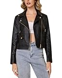 WYOYW Faux Leather Jacket For Women PU Cropped Moto Biker Coat Zip Up Slim Motorcycle Jacket Black S