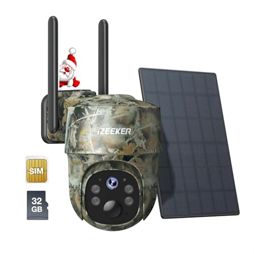 iZEEKER 4G LTE Solar Wildkamera, 2K-PTZ Wildtierkamera mit SD& SIM-Karte, 360°-Vollansicht,...