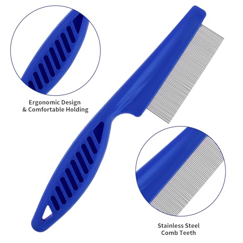 TIESOME Haustierhaarkamm Tränenfleckentfernung, 2 Pack Multifunktionskämme für Haustiere Grooming Kit 2 in 1 Hundekämme Edelstahlkamm Massagekamm Doppelseitiger Kamm(Blau)