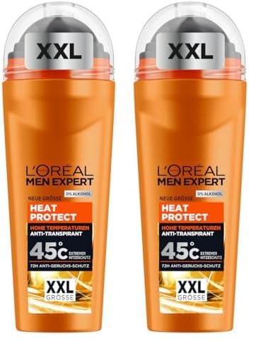 L'Oréal Men Expert XXL Deoroller für Männer, Deo Roll-On gegen Schweißgeruch, Schwitzen und Achselnässe, Herren Deodorant für hohe Temperaturen bis zu 45°C ohne Alkohol, Heat Protect, 1 x 100 ml