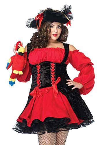 Leg Avenue Women's Plus Size Vixen Pirate Wench with Velvet Double lace up Corset Dress, Red/black, 3X/ 4X