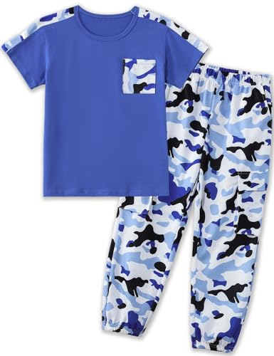Image of mksodopy Boys Clothes Outfits Set, Camo Cargo Pants and Short Sleeve Pocket Tee 2PC Summer Tracksuit for Kids 5-16Y